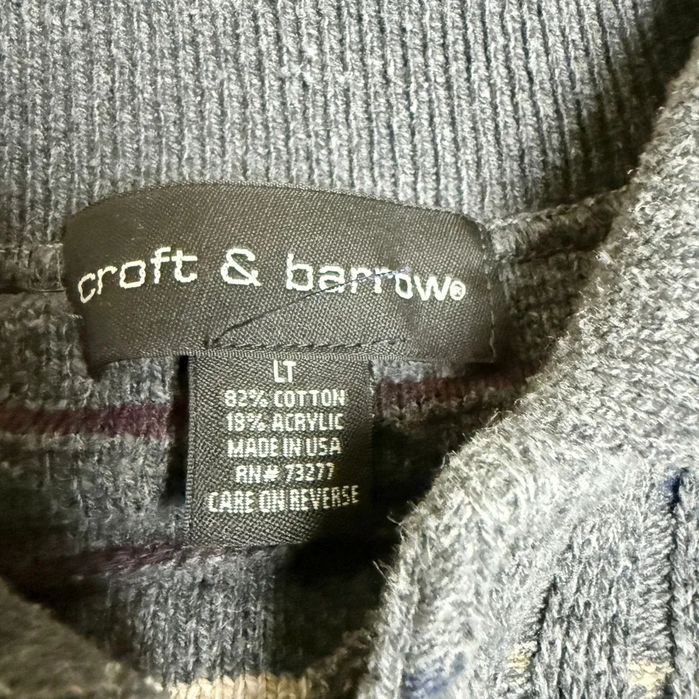 VTG Croft & Barrow Polo Sweater Mens LT Gray Striped Grandpacore USA Made 90s